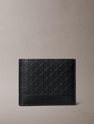 black leather emblem rfid billfold wallet for men calvin klein