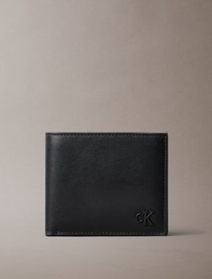 black suede monogram bifold wallet with coin pouch for men calvin klein