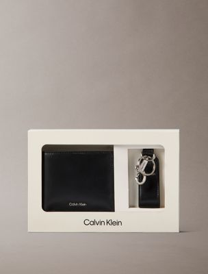 black leather wallet and key fob gift set for men calvin klein