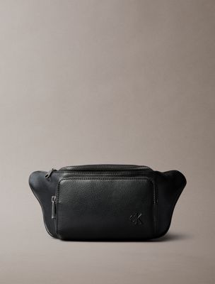 sac banane avec logo en cuir grainé black pour hommes calvin klein
