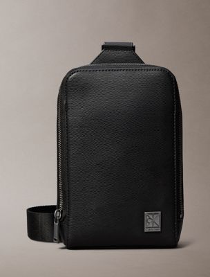 black saffiano emblem logo crossbody sling bag for men calvin klein