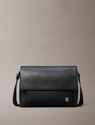 black saffiano emblem logo messenger bag for men calvin klein