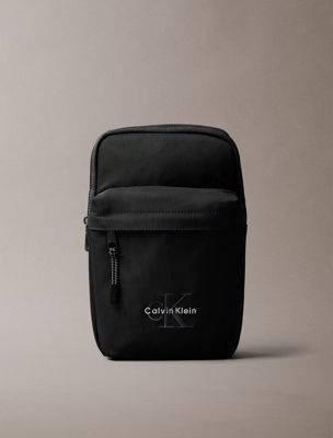 black nylon signature logo sling bag for men calvin klein
