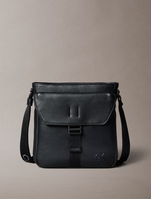 black pebbled logo strap crossover flight bag for men calvin klein