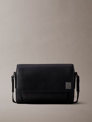 black small saffiano emblem messenger bag for men calvin klein