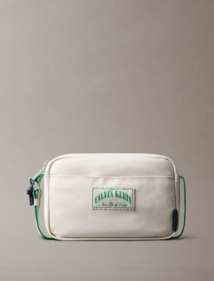 white heritage logo crossbody camera bag for men calvin klein