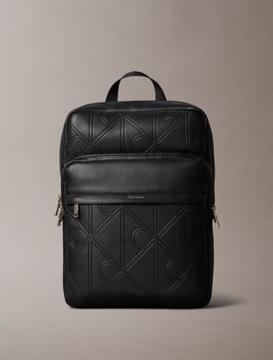 black embossed emblem logo trolley backpack for men calvin klein
