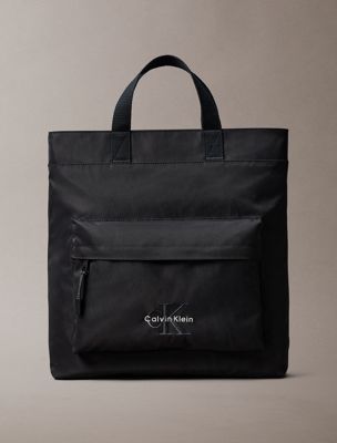 black nylon signature logo tote bag for men calvin klein