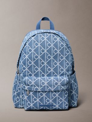 mochila denim de jacquard con logo blue de hombres calvin klein