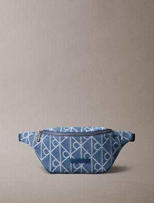 blue denim logo jacquard bum bag for men calvin klein