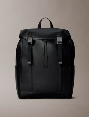 black emblem logo saffiano flap backpack for men calvin klein