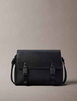 black emblem logo saffiano messenger bag for men calvin klein