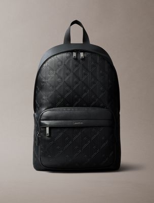black embossed emblem logo trolley backpack for men calvin klein