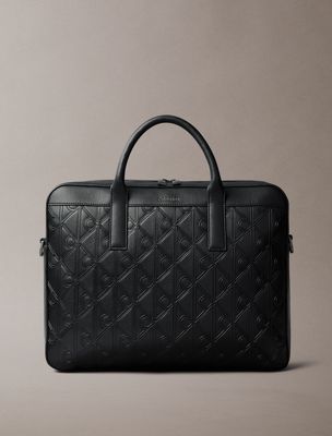 black debossed allover emblem logo commuter bag for men calvin klein