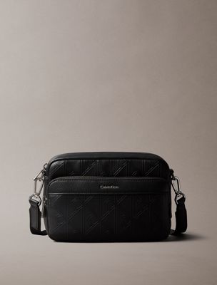 black embossed emblem crossbody camera bag for men calvin klein
