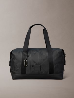 black waterproof emblem logo duffle bag for men calvin klein