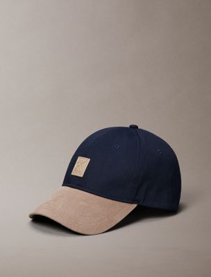 blue mixed media colourblock emblem logo cap for men calvin klein