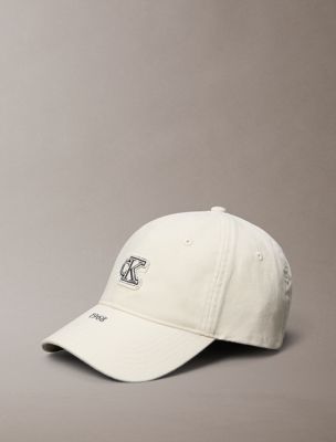 white washed canvas embroidered logo cap for men calvin klein