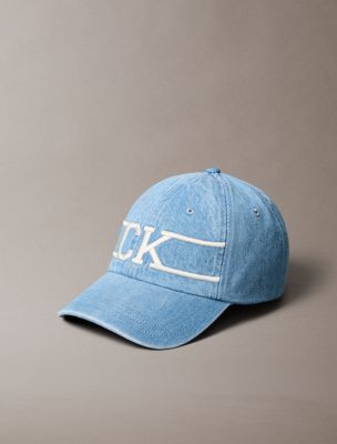 blue denim varsity monogram logo baseball cap for men calvin klein
