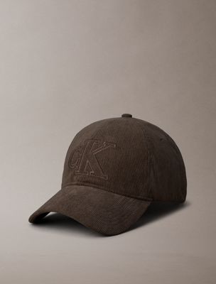 brown cord-kappe mit gesticktem kordsamt-logo für herren - calvin klein