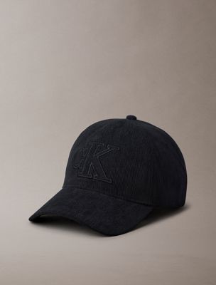 black corduroy logo embroidery cap for men calvin klein