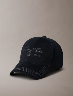 black cotton twill logo embroidery cap for men calvin klein