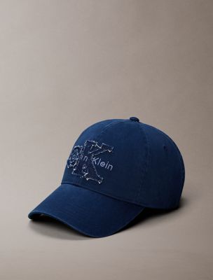 blue frayed monogram appliqué baseball cap for men calvin klein