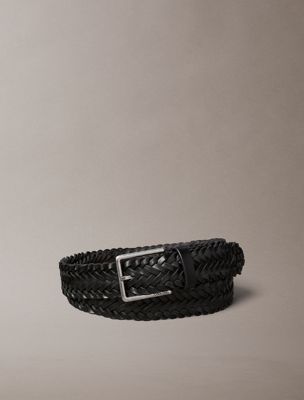 cinturón de piel trenzada black de hombres calvin klein