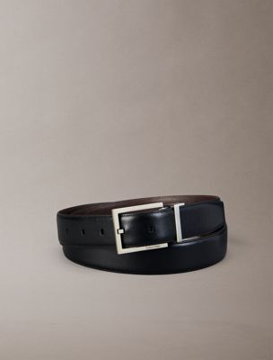 ceinture réversible en cuir pleine fleur black pour hommes calvin klein