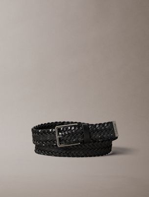 black braided full-grain leather belt for men calvin klein