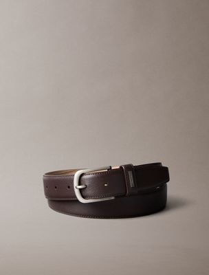 brown full-grain leather belt for men calvin klein