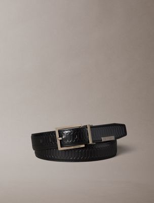 black reversible snake effect leather belt for men calvin klein