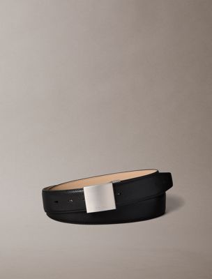 black granulowany skórzany pasek z pełną klamrą dla mężczyźni - calvin klein