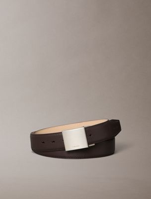 black pebbled leather plaque buckle belt for men calvin klein