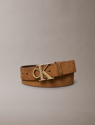 brown suede logo buckle belt for men calvin klein
