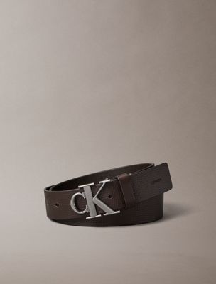 brown full-grain leather logo buckle belt for men calvin klein