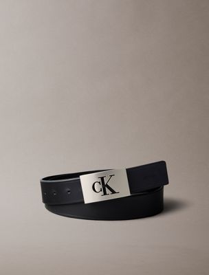 black full-grain leather logo buckle belt for men calvin klein