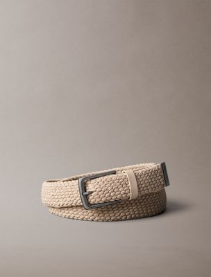 beige braided logo tip belt for men calvin klein