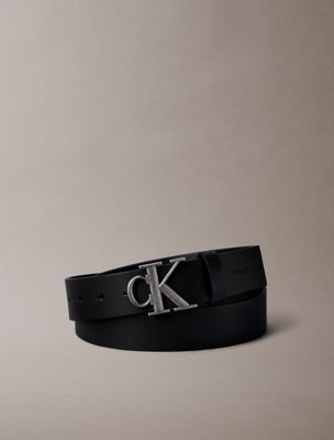 black leather monogram logo belt for men calvin klein