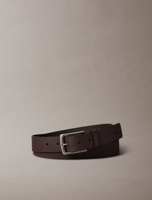 brown pebbled full-grain leather belt for men calvin klein