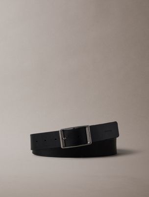 black tumbled leather belt for men calvin klein
