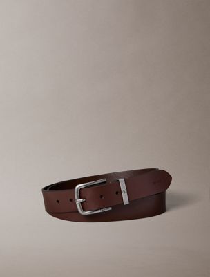 brown tumbled nappa leather belt for men calvin klein