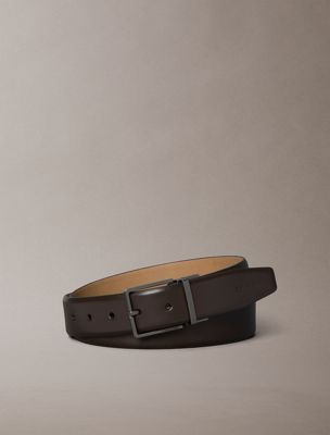 black full-grain leather belt for men calvin klein