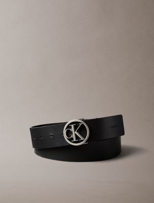black pebbled leather monogram belt for men calvin klein