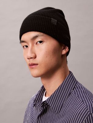 black mütze aus kaschmir mit emblem-logo für herren - calvin klein
