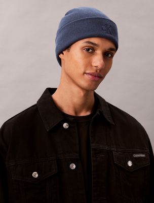 dark denim signature logo beanie for men calvin klein