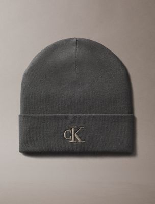 grey signature logo beanie for men calvin klein