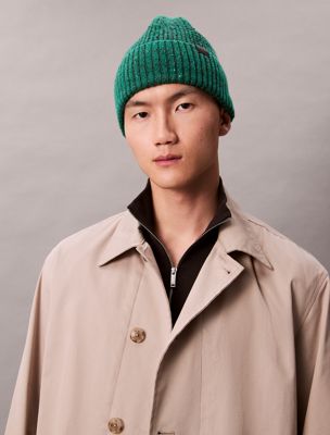 mayon bead warm wool blend tweed beanie for men calvin klein