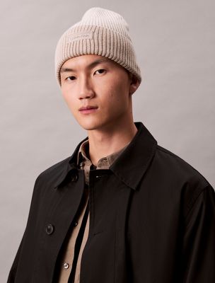 gorro de punto de mezcla de cashmere y lana chalk/chateau de hombres calvin klein