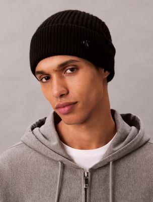 black mütze mit klassischem logo aus wollgemisch für herren - calvin klein